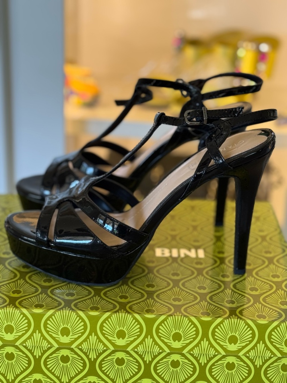 Black Patent Strappy High Heel Sandals